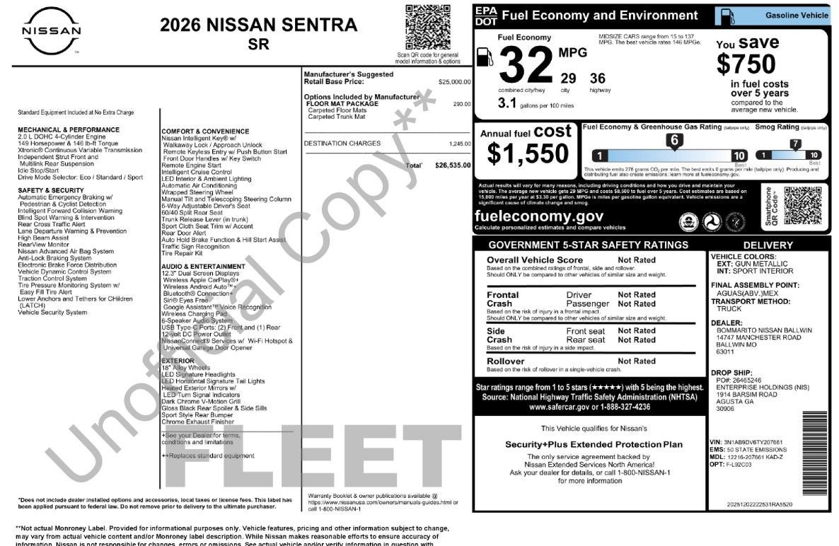 2026 Nissan Sentra SR