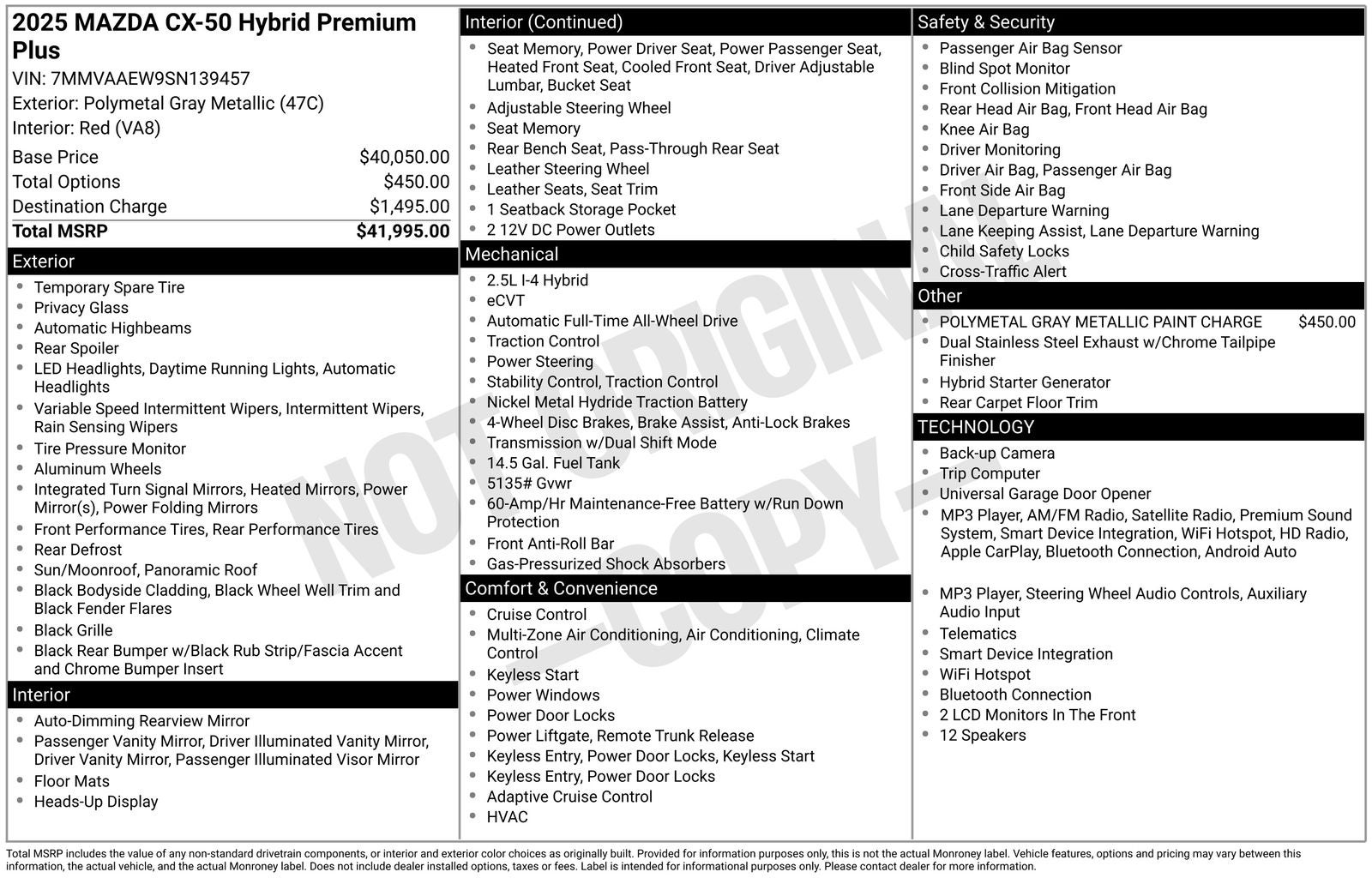 2025 Mazda Mazda CX-50 Hybrid Premium Plus AWD w/ Red Leather
