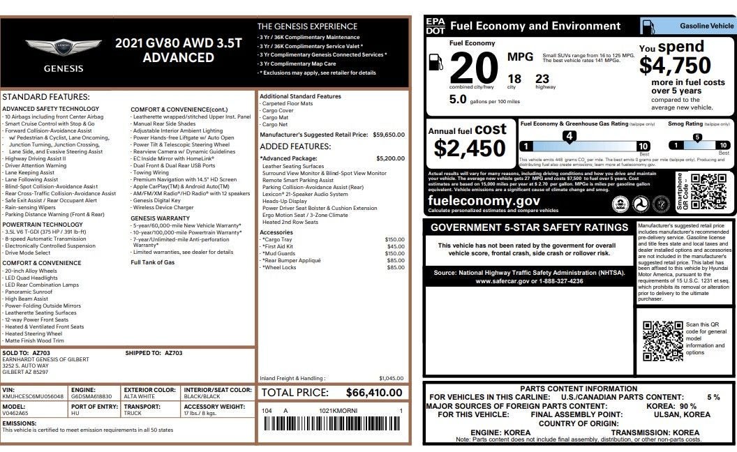 2021 Genesis GV80 3.5T AWD Advantage Package